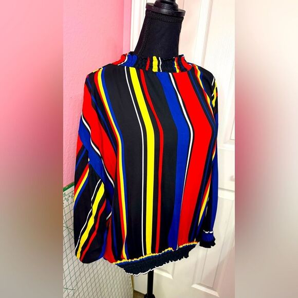 New York & Company Tops - EUC Striped Smocked Dolman Blouse